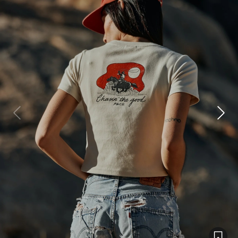 p&co chasin the good women's bone baby cropped tee